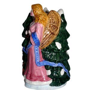 Rare Vintage Hand-Painted Ceramic Angel & Christmas Tree Cookie Jar